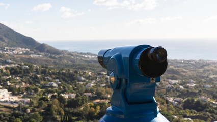 binoculars in a viewpoint in mijas - obrazy, fototapety, plakaty