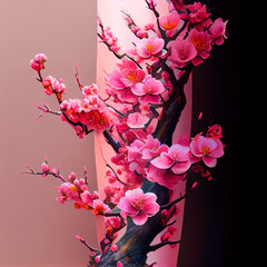 Pink Cherry Blossom paint created by Generative AI technology