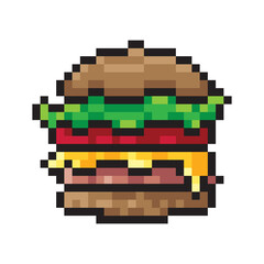 Burger food pixel style isolated on white background