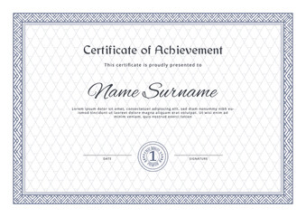 Certificate border. Blue ornamental frame for certificate blank, Vector illustration