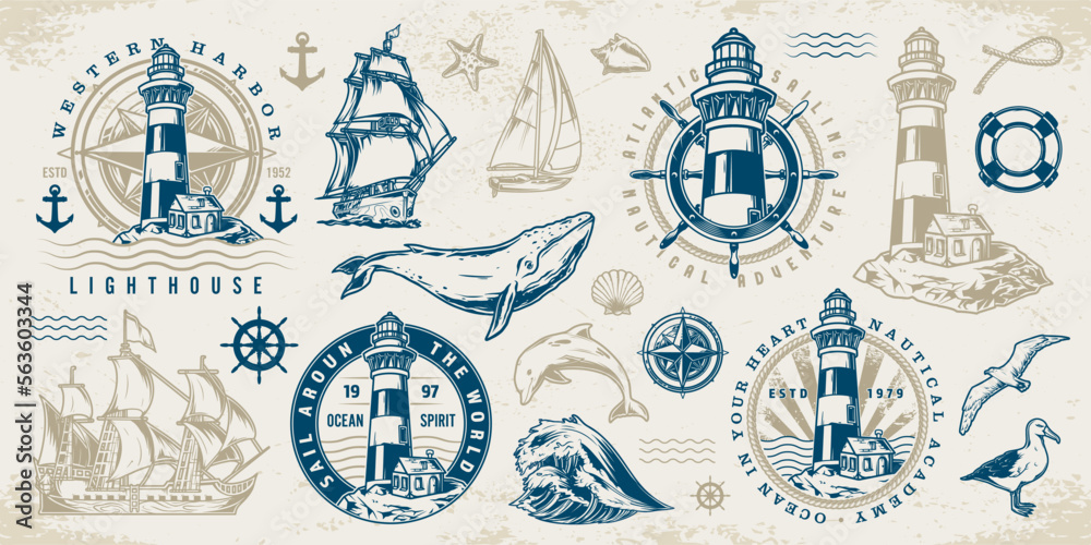 Canvas Prints sea adventures set logotypes colorful