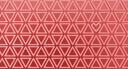 Valentine triangle pattern Zigzags on light pink background With heart shape, used for graphic design. or work about love. 3D Rendering