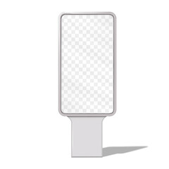 Sidewalk advertising poster sign holder stand realistic vector mock-up. Street lightbox. Blank transparent screen display board mockup. Template for design