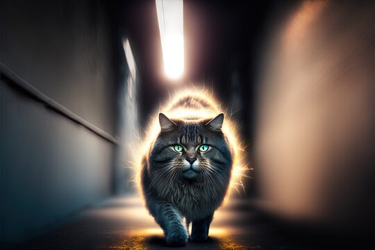 cat running at speedlight llustration generative ai