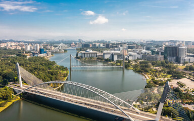 Cityscape of Putrajaya. This city functions as the administrative capital and the judicial capital of Malaysia