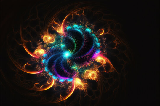 Colorful Neon Gradient Fractal Mandala Shapes As Wallpaper Background (Generative AI)