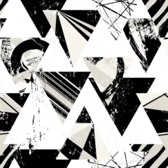 Plexiglas foto achterwand abstract geometric background pattern, with triangles, paint strokes and splashes, seamless, black and white © Kirsten Hinte
