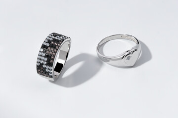 Elegant jewelry set. Jewellery set with gemstones. Jewelry accessories collage. Product still life concept. Ring, necklace and earrings.