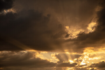 Fototapeta premium Thunderclouds in the sky at sunset.