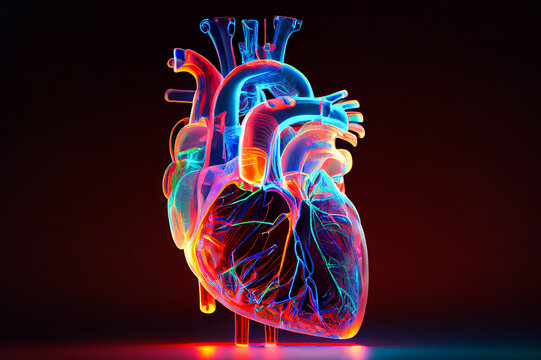 Anatomical model of human heart, ai illustration. Heart hologram