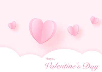 happy valentines day background with paper cut style pink color