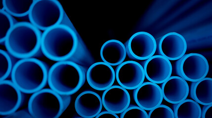 Background of the blue plastic pipes in stacked