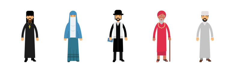 Man and Woman Representatives of Different Religion Vector Set