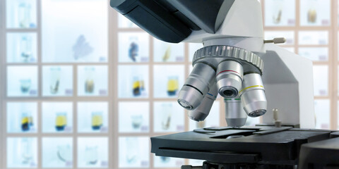Microscope for science lab or research to expand view on the background