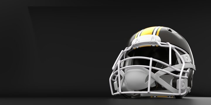 American footbal helmet with Pittsburgh Steelers team colors. Template for presentation or infographics. 3D render