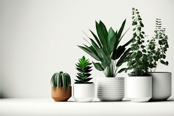 Plants in ceramic pots. Variety of species to use as decoration. Isolated on a white background. Generative AI