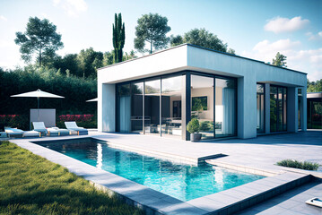 Fototapeta premium contemporary modern house with swimming pool 