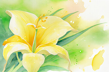 A single, delicate lily, with petals unfurling to reveal a bright yellow center, generative ai illustration