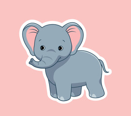 Cute elephant icon. Gray animal with large ears and trunk. Mammal, tropic and exotic, representative of African savannah. Toy or mascot for kids. Cartoon flat vector illustration