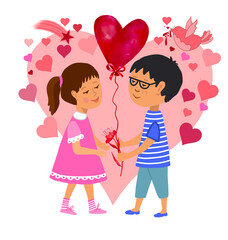 children with heart.Valentine’s day.