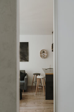 Aesthetic minimal home, living room interior design. Modern Nordic Scandinavian interior design concept. Elegant cozy apartment for rent