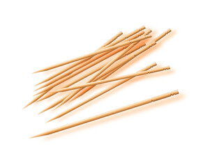 Wooden toothpicks . Bamboo Toothpick small sharp, Realistic wood. Vector
