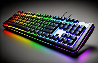 RGB keyboard with a lot of keys, illustration  - Generative AI