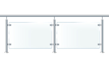 Obraz premium Glass or plexiglass fence with banisters. Architectural guardrail for balcony or office terrace.