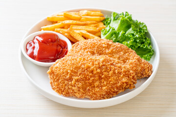 fried chicken breast fillet steak with french fries