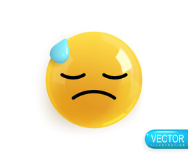 Realistic 3d Icon. Emoji face. Render of yellow glossy color emoji in plastic cartoon style