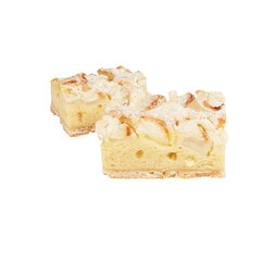 Cake piece chocolate with milk cream and fruits with cut out isolated on background transparent