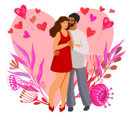 silhouette of a girl and Man with heart.Valentine’s Day.