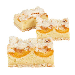 Cake piece chocolate with milk cream and fruits with cut out isolated on background transparent