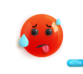 Realistic 3d Icon. Emoji face. Render of yellow glossy color emoji in plastic cartoon style