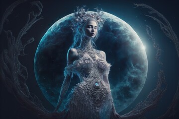 Goddess of Moon. Generative AI, non-existent person.	