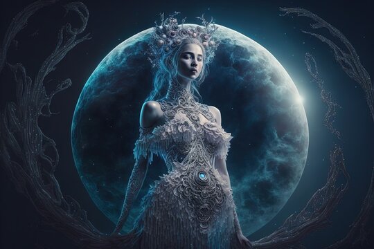 Goddess of Moon. Generative AI, non-existent person.	