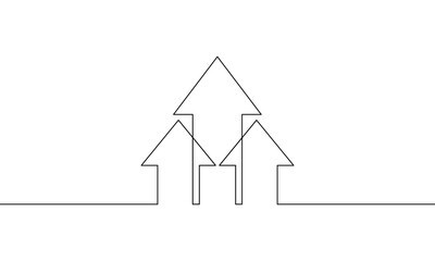 Continuous line drawing of arrow. arrow up icon. Growth graph business, bar chart, object one line, single line art vector illustration