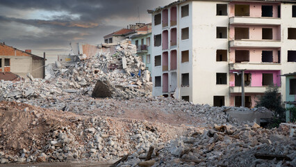 Israel Palestine war. War debris in a city after bombardment. War in middle east - obrazy, fototapety, plakaty