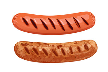 Vector illustration of a sausage. Grilled sausage. Grilled German sausage.simple fried sausage isolated on white background Vector eps 10.