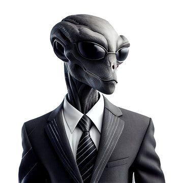 Businessman alien on transparent background. Generative AI