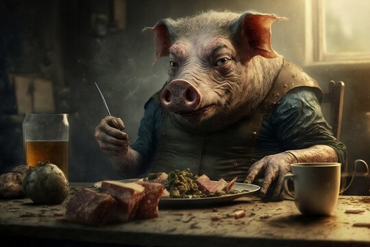 illustration de l'expression manger comme un porc - illustration ia