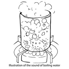 Illustration of the sound of boiling water.Graphic black and white isolated drawing.