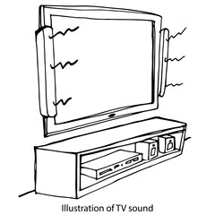 Illustration of TV sound.Graphic black and white isolated drawing.