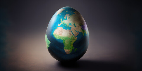 easter egg as planet Earth, copy space.