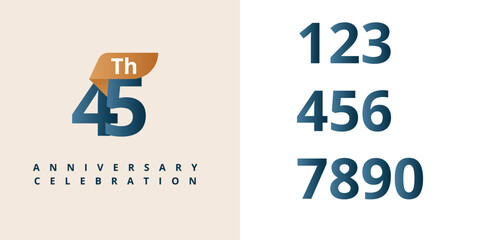 Set 45 years anniversary label illustration template design