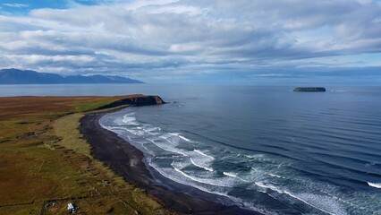 Drone view of Icelandic nature. Geothermal area Hverir 