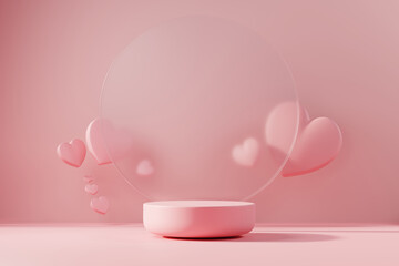 Valentine's day stage podium mock up with heart product display showcase 3d rendering