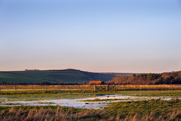 View of Cuckmere Haven on a winter evening, East Sussex, England