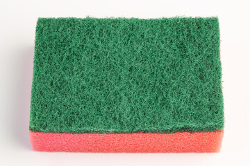 Dish washing kitchen sponge on white background.