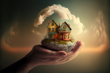 mão segurando casa sonho da casa própria conceito de morada 